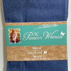 Pioneer Woman Denim Napkin Set 4Pc Square 18"x18" Cotton Polyester Navy Blue - Picture 1 of 9