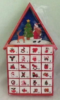 Santa House Wood Christmas Advent Calendar Holiday Countdown House Of Marbles - Image 1 of 4