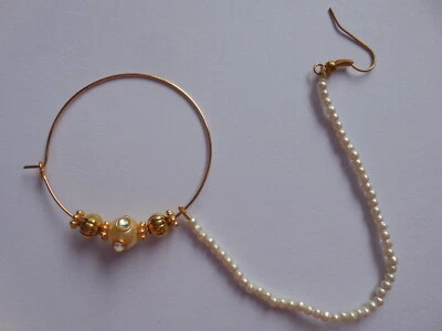 Bridal Piercing Decorated Nose Ring Indian Nath Jewelry Gold Plated Wedding Hoop - Image 1 of 4