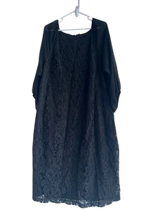 Vestido midi de encaje negro talla grande para mujer Adrianna Papell talla 24W manga transparente gótico  - Imagen 1 de 7