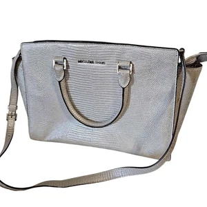 Michael Kors Tasche silber strukturiertes Leder verstellbarer Riemen Handtasche LESEN - Bild 1 von 19