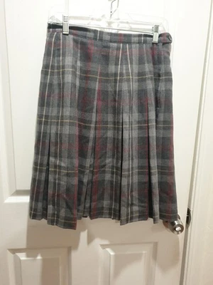 Vintage 80s 90s Jos A Bank Women 100% Wool Skirt  Plaid Gray Red Yellow Size 12 - Image 1 of 4