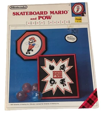 1990 Vintage Nintendo Super Skateboard Mario & Pow Counted Cross Stitch Pattern - Image 1 of 4
