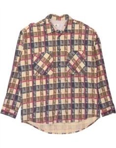 Camisa de franela C&A para hombre talla 41/42 grande beige a cuadros algodón BR02 - Imagen 1 de 3