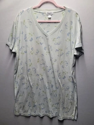 Vanity Fair Intimates Short Green Nightgown Vneck Flower Print Womens Large 3553 - Image 1 of 4