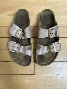 Womens Birkenstock Arizona Big Buckle Slide Sandals Sparkle Taupe SZ 39 US 8.5 - Picture 1 of 7