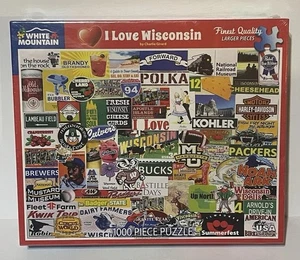 White Mountain "I Love Wisconsin" 1000 Piece Jigsaw Puzzle Larger Pieces - Picture 1 of 2