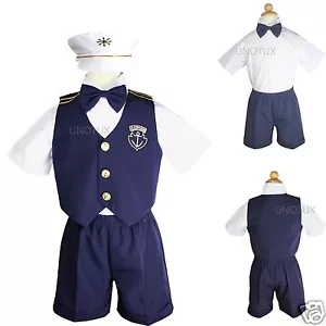 Completo tuta gilet formale marinaio nautico bambino e bambino tg: 0M-3T Navy - Foto 1 di 6