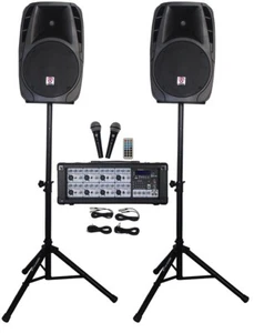 Rockville 12" Church Speakers+Mixer+Stands+Mics+Bluetooth 4 Church Sound Systems - Picture 1 of 12