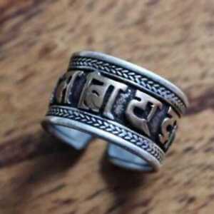 Handmade Tibetan Silver Brass Open Rings Buddha Six Words Jewelry Freshwater Diy