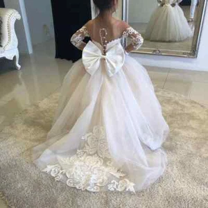 Gown Wedding Party Bridesmaid Dress Kids 3-9 Years Girl Dress Up Buttons Bows - Picture 1 of 16