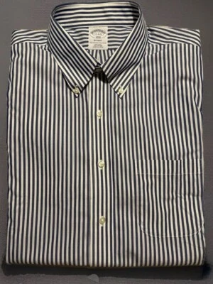 XL NUEVO CON ETIQUETAS Brooks Brothers Regent Algodón CAMISA DE VESTIR Talla 17-33 Blanco Azul Marino Rayas Foto 1 de 4