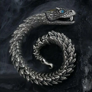 Brazalete Brazalete Cadena Escala Acero Inoxidable Vikingo Serpiente Ouroboros Vintage Hombres - Imagen 1 de 8