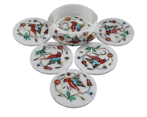 Bird Design Marble Coaster Set Inlay Work Floral Pietra Dura Home Decors & Gifts - Picture 1 of 7