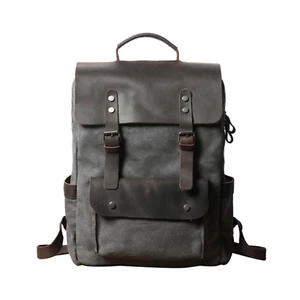 Canvas Leather Backpack - Picture 1 of 9