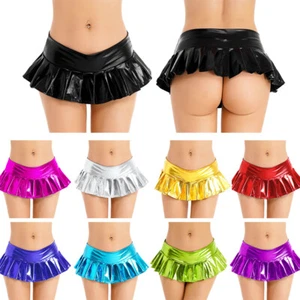 Sexy Damen-Dessous glänzend metallic niedrig erhoben Micro-Rock Rave gerüschter Minirock - Bild 1 von 126