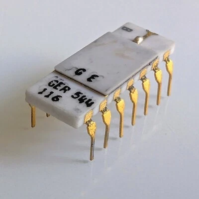 General Electric GER 544 116 DIP-14 Gold White Ceramic Circuit Rare Vintage IC - Image 1 of 4