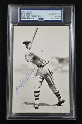 BILL TERRY Signed Real Photo Postcard-HALL OF FAME-NEW YORK GIANTS-PSA - Image 1 of 4