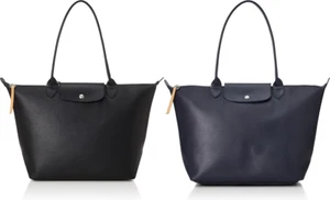 Auth! New) Longchamp Le Pliage City L Shopping Tote Bag Large -Noir Black/Navy - Picture 1 of 12