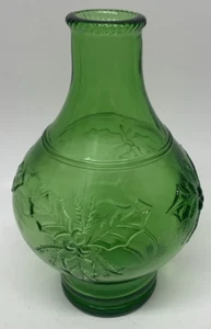 Vintage 6" Green Embossed Wheaton Glass Bottle Holly Christmas Leaves Decor - Picture 1 of 8