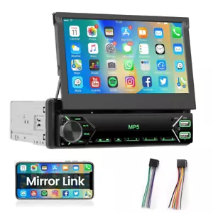 7" Single 1DIN Flip out Touch Screen Car Stereo Bluetooth Mirror Link MP5 Radio - Picture 1 of 20
