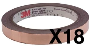 New! 3M 1181 Copper Foil Shielding Tape 1/2" x 18 yd 1.4 mil Conductive 18 Rolls - Picture 1 of 3