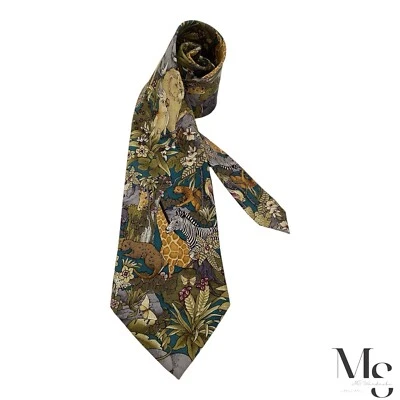 GIAN MARCO VENTURI Green Animal Print Silk Tie Made In Italy W: 4" EX COND - Image 1 of 4
