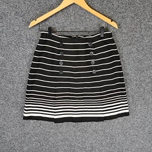 Veronika Maine Womens Mini Skirt Size 10 Black White Striped Stretch A-Line - Picture 1 of 8