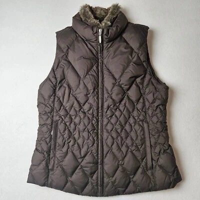Chaleco Eddie Bauer Premium Plumón de Ganso Mujeres Gorpcore Cuello de Piel Sintética Talla Mediana Foto 1 de 4