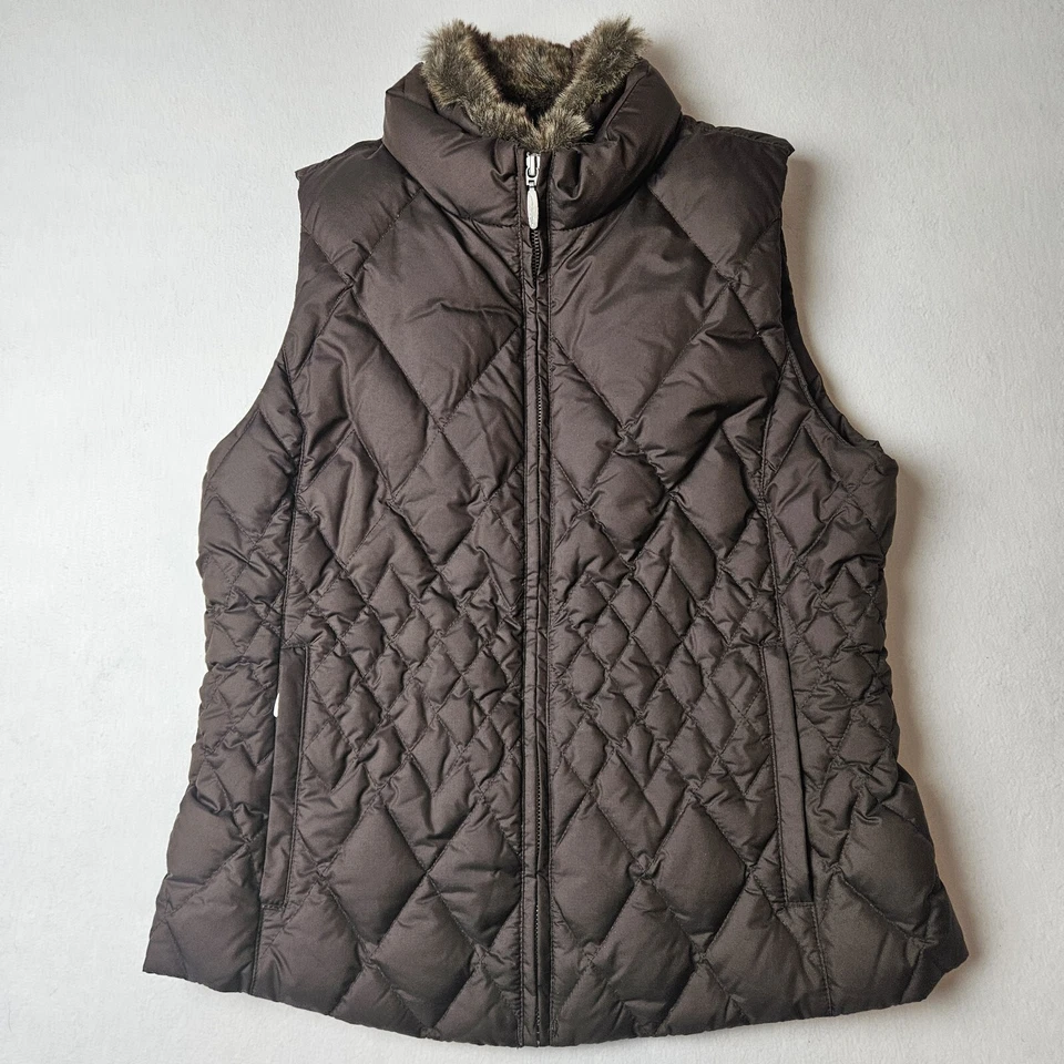 Eddie Bauer Premium Goose Down Women Gorpcore Faux Fur Collar Vest Size Medium - Image 1 of 4