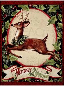 Woodland Deer Christmas Panel 100% Cotton Fabric sold by The Panel - Picture 1 of 1