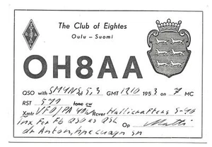 QSL Finnish Radio OH8AA Oulu Finland Suomi Amateur 1953 Club of Eightes DX SWL - Bild 1 von 1