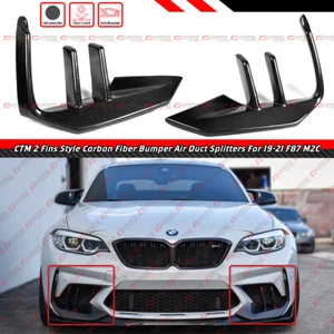 FOR 19-2021 BMW F87 M2C CTM 2 FINS CARBON FIBER FRONT BUMPER AIR DUCT SPLITTERS - Picture 1 of 5
