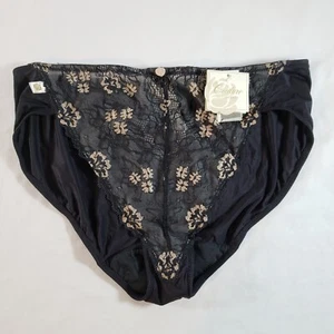 Couture by Cabernet XL Bikini Brief Black Gold Satin Lace 50645 - Picture 1 of 5