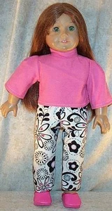 Doll Clothes Made 2 Fit American Girl 18" inch Sleepwear 2pcs Flowers Pink Black - Picture 1 of 1