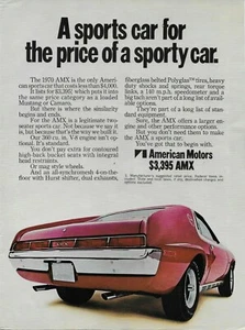 1970 American Motors AMC AMX 360 ci V-8 Hurst Original Color VINTAGE PRINT AD - Picture 1 of 2