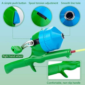 Green kids Fishing Rod Toddler Fishing Pole Fishing Gear Fishing Rod age 3-8 - Picture 1 of 10