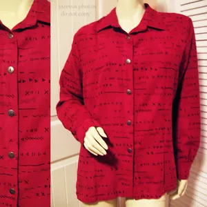 Vintage 90er 80er Button Up Shirt Top Tribal Print Velour rot Western Countrycore - Bild 1 von 12