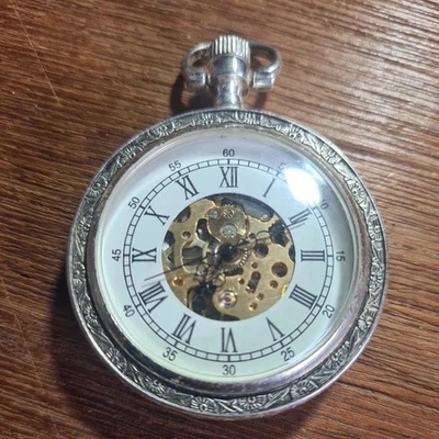 Metal Gents Skeleton Pocket Watch Working  - Image 1 of 4