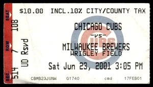 2001 Wrigley Field Ticket June 23 Cubs vs. Milwaukee Brewers - Picture 1 of 2