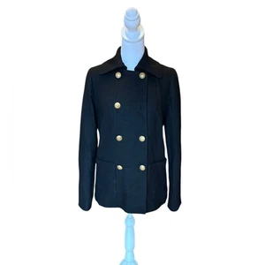 J Crew Wool Blend Peacoat Double Breasted Black With Gold Buttons Womens Size 6 - Picture 1 of 11
