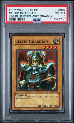 2002 Yu-Gi-Oh! Celtic Guardian Legend of Blue Eyes LOB Unlim Super Rare PSA 8 - Image 1 of 2