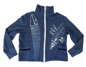 K.D. Spring Art to Wear Printed Full-Zip Sweater Jacket Medium Blue Pockets - Picture 1 of 12