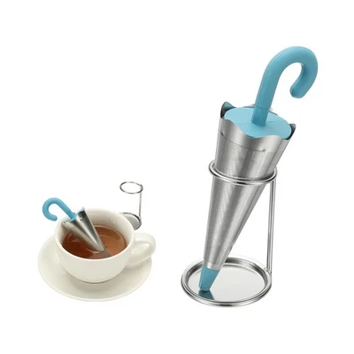 Infusor de té paraguas, infusor de té de poros finos de acero inoxidable, azul Foto 1 de 4