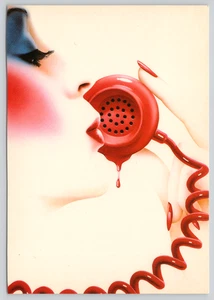 Postal Beso Larga Distancia por Artista Syd Brak Mujer en Teléfono Goteante - Imagen 1 de 2