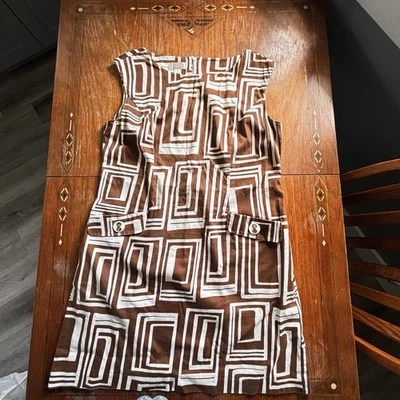 Talbots Sleeveless Cotton Stretch Dress Pockets Women’s 14 Retro Hippie Mod - Image 1 of 4