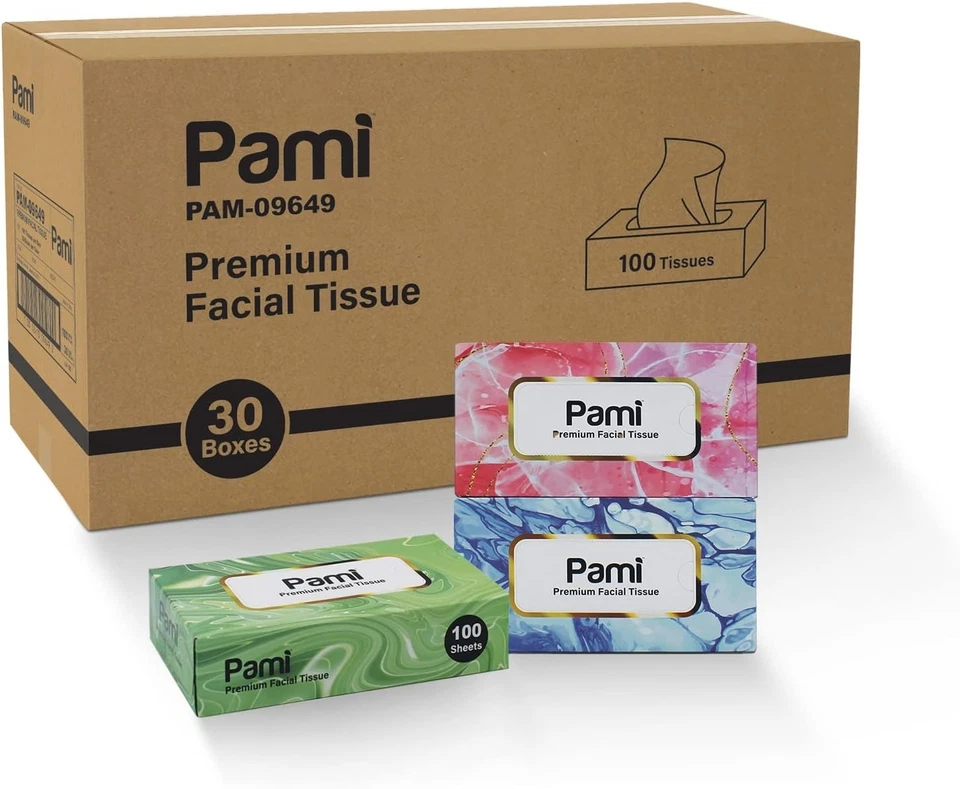 Tecidos faciais PAMI Premium 30 caixas macias 2 camadas 3000 unidades a granel para home office - Imagem 1 de 4