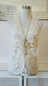 Cream Shabby Chic Lace Layering Tank Vest Top Size 6 XS - Picture 1 of 9