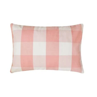 Pink Cotton Lumbar Pillow Cover Set of 2, Buffalo Checks - Peach Pink Plaid Play - Image 1 of 3