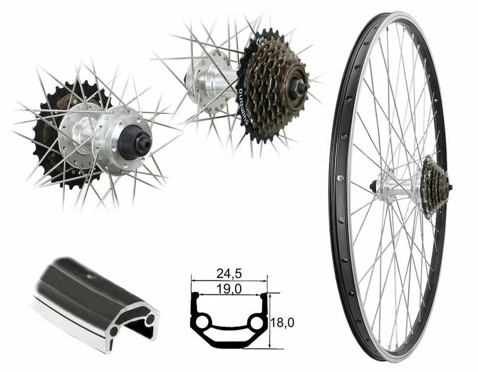 Hinterrad 27,5" Hohlkammerfelge Cut19 schwarz Laufrad 6-Loch inkl Schraubkranz - Bild 1 von 1